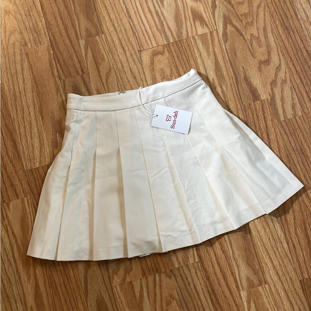 Aritzia Cream Pleated Skater Skirt